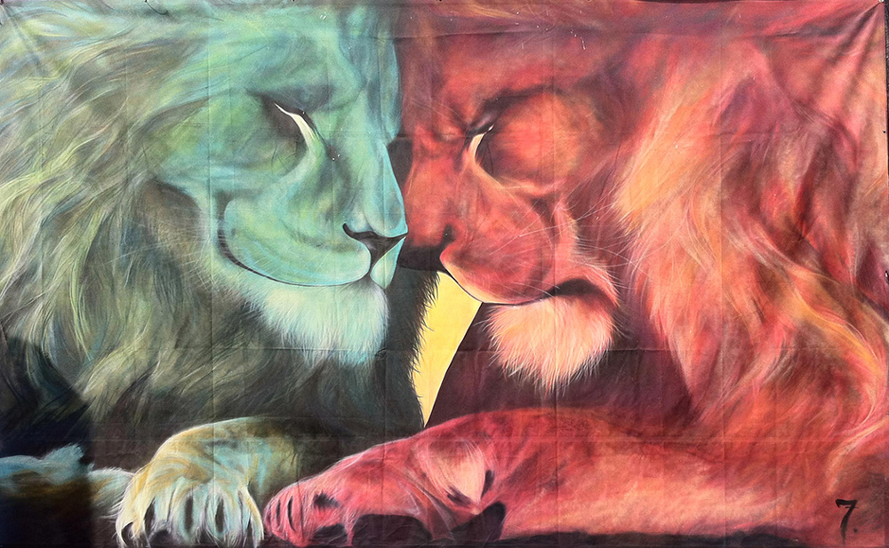 Miguel Mazarío Organic Roots Festival Lions graffiti mural